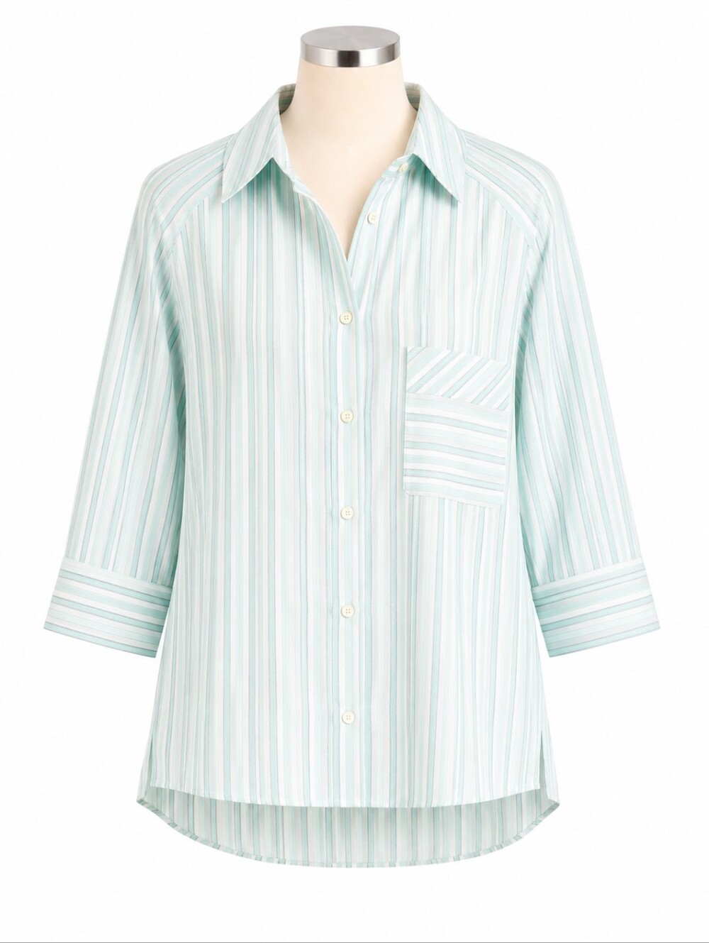 Foxcroft Joanna Coastal Stripe Blouse Shirt Turquoise White NWT Sz 18 Plus Size